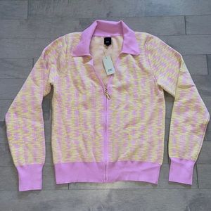 River Island Abstract Polo Sweater Zip Up Lime Pink Size 14 NWT